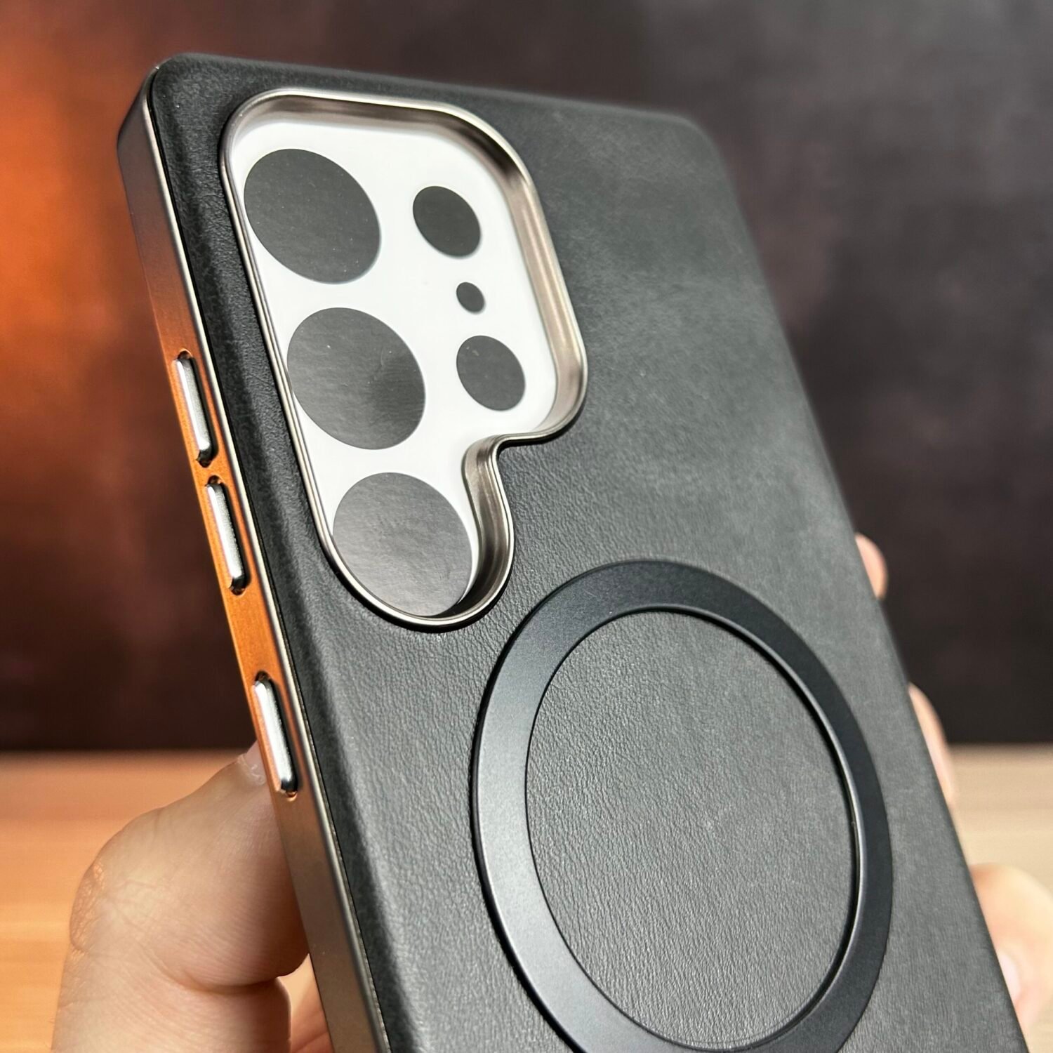 Galaxy S25 Ultra - Coque Haut De Gamme Magsafe En Cuir Pu Avec Bordure Doré