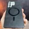 Galaxy S25 Ultra - Coque Haut De Gamme Magsafe En Cuir Pu Avec Bordure Doré