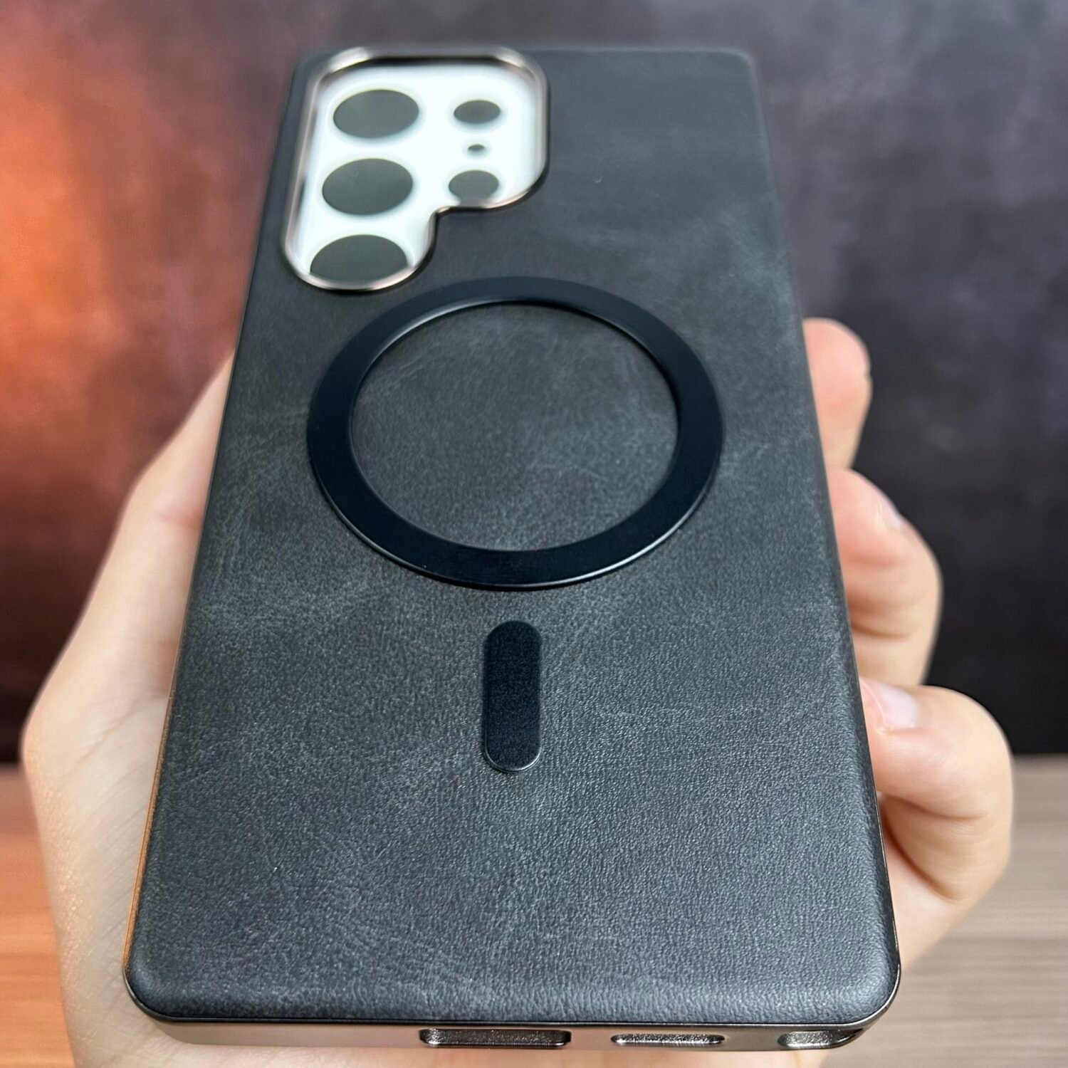 Galaxy S25 Ultra - Coque Haut De Gamme Magsafe En Cuir Pu Avec Bordure Doré