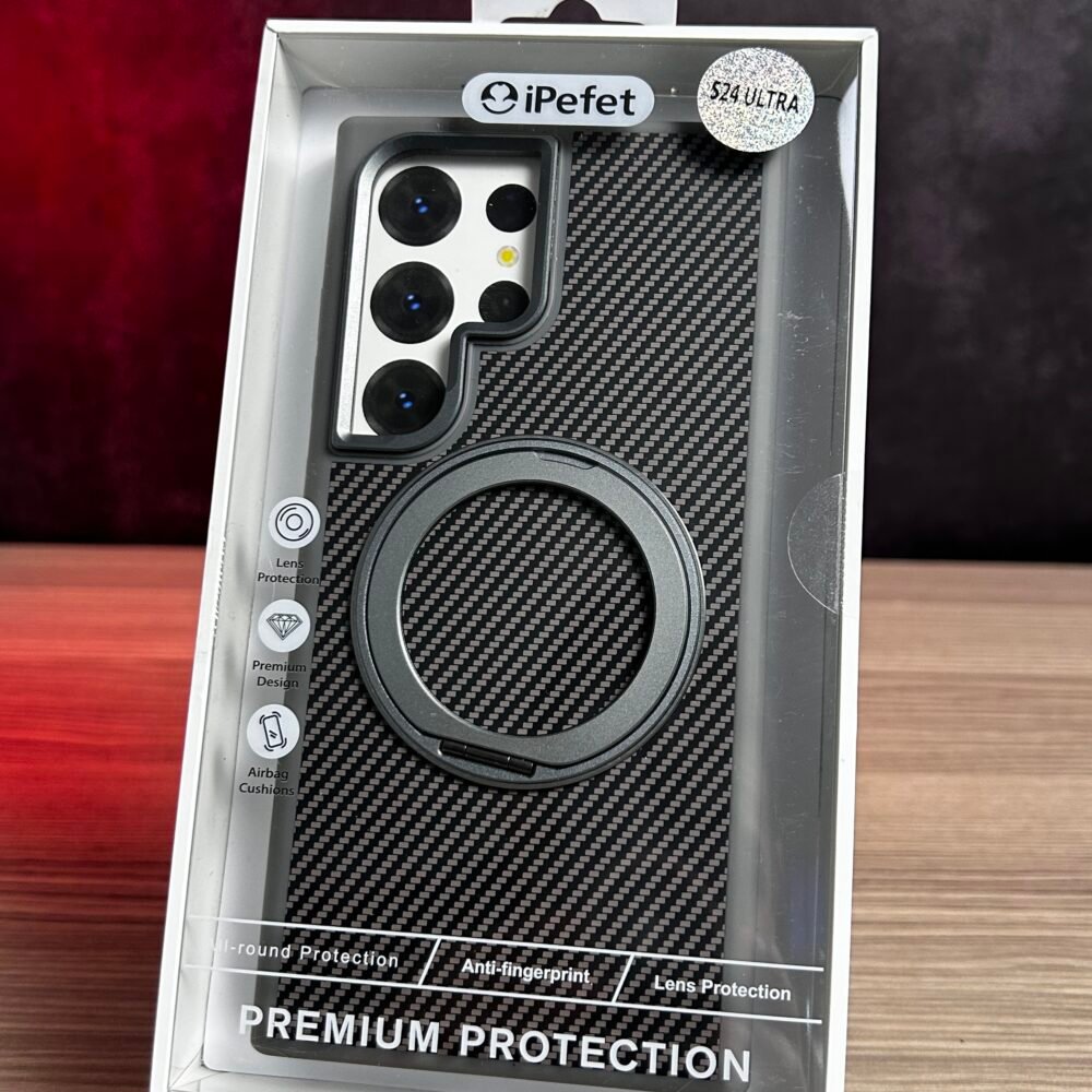 Galaxy S24 Ultra – Coque Magnétique effet Fibre de Carbone Avec Support