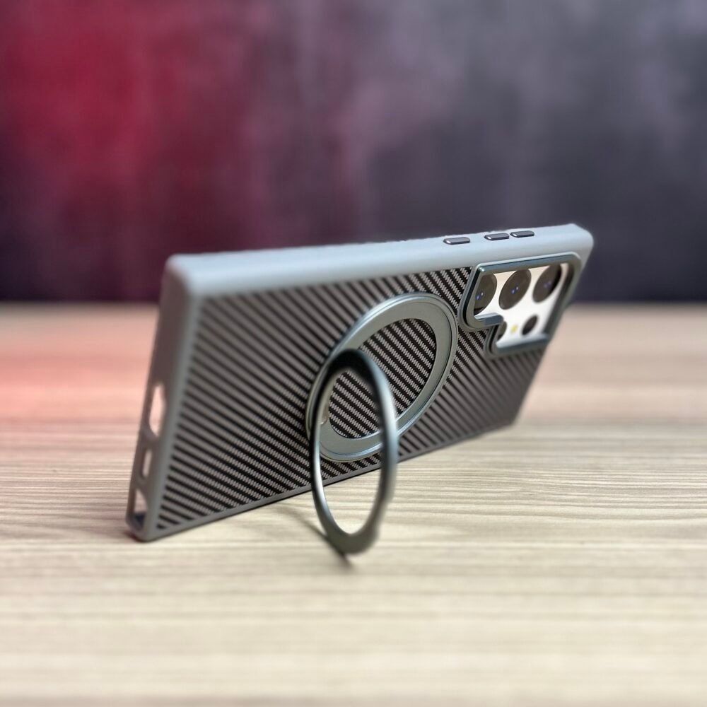Galaxy S24 Ultra – Coque Magnétique effet Fibre de Carbone Avec Support