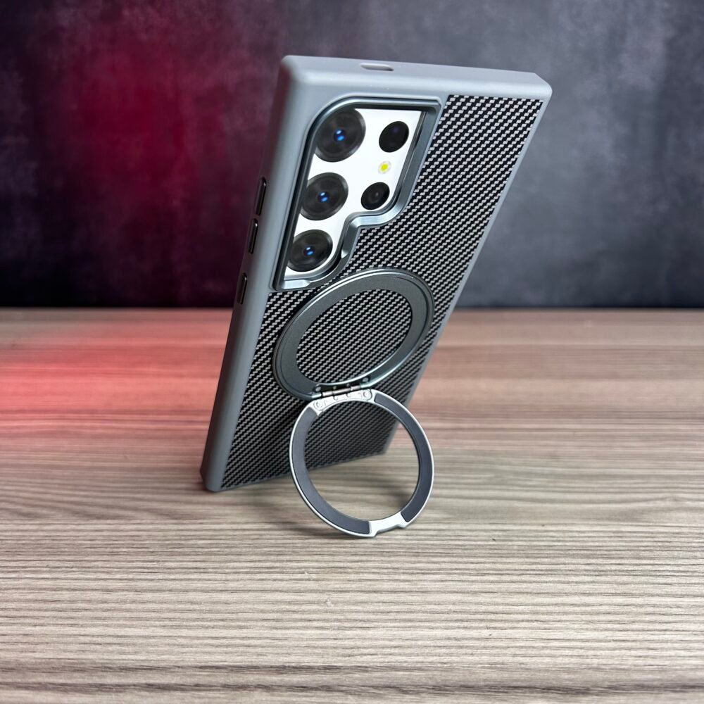 Galaxy S24 Ultra – Coque Magnétique effet Fibre de Carbone Avec Support