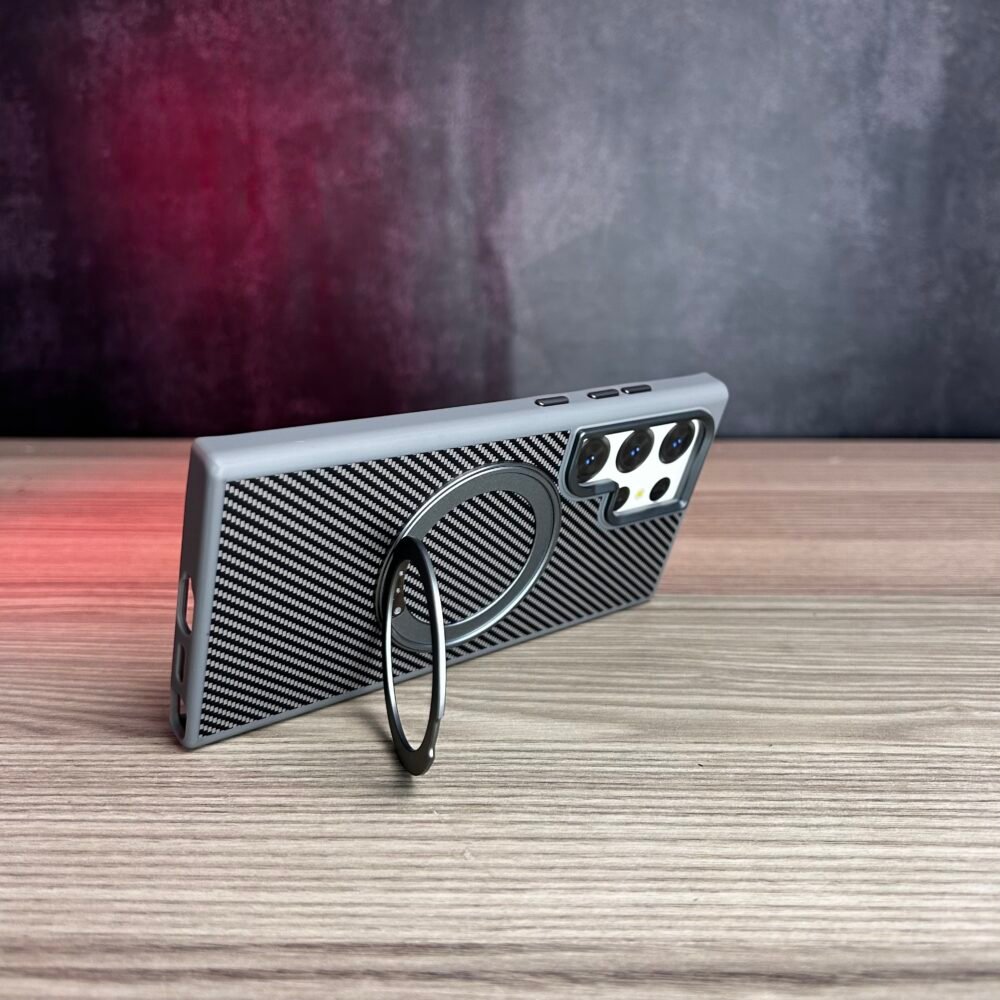 Galaxy S24 Ultra – Coque Magnétique effet Fibre de Carbone Avec Support