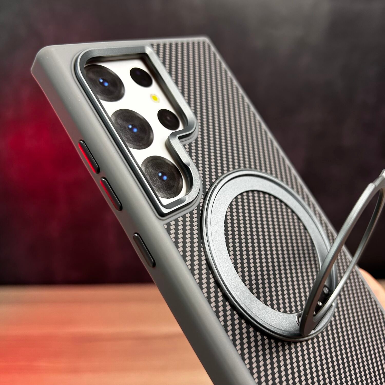Galaxy S24 Ultra – Coque Magnétique effet Fibre de Carbone Avec Support