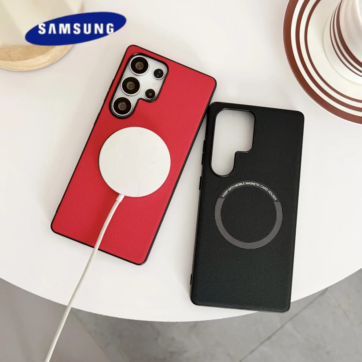Galaxy S25 Ultra - Coque Haut De Gamme Magnétique En Cuir PU Avec Bordure Noir