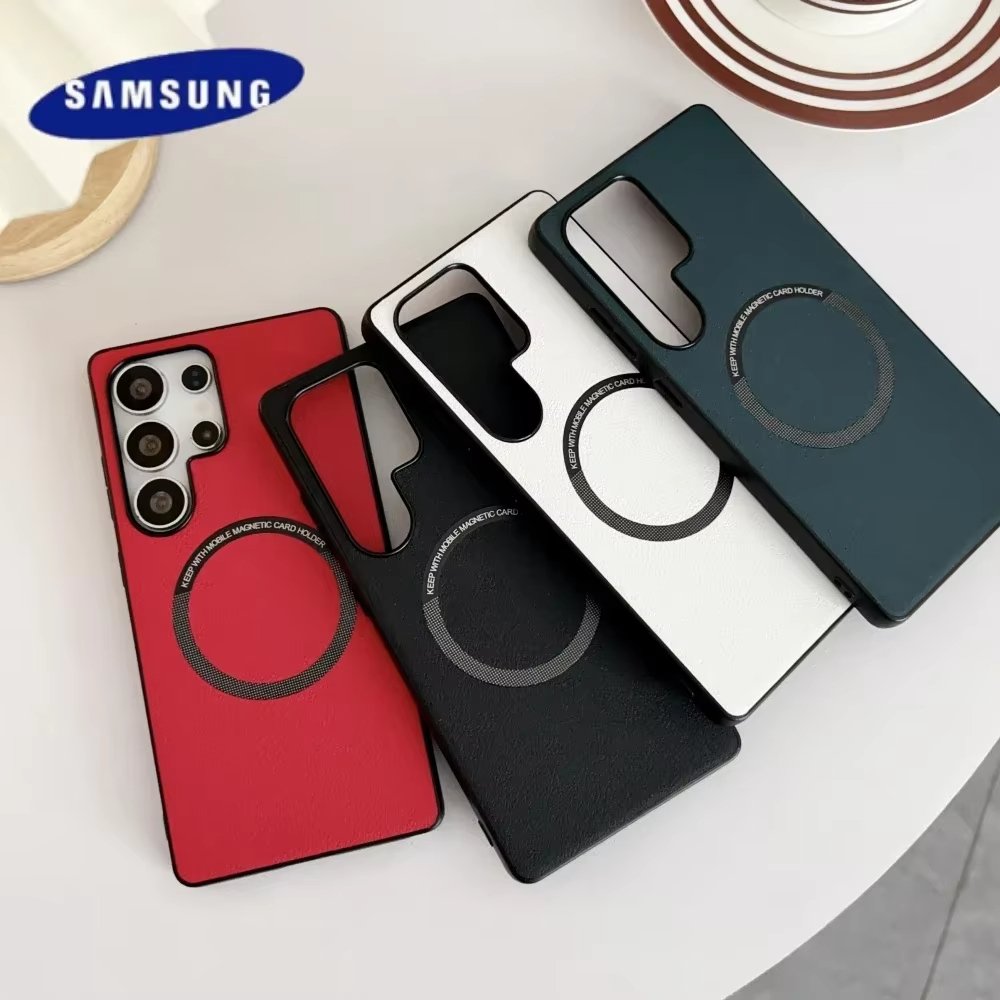 Galaxy S25 Ultra - Coque Haut De Gamme Magnétique En Cuir PU Avec Bordure Noir