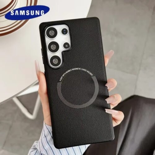 Galaxy S25 Ultra - Coque Haut De Gamme Magnétique En Cuir PU Avec Bordure Noir