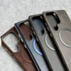 Galaxy S25 Ultra - Coque Haut De Gamme Magsafe En Cuir Pu Avec Bordure Doré