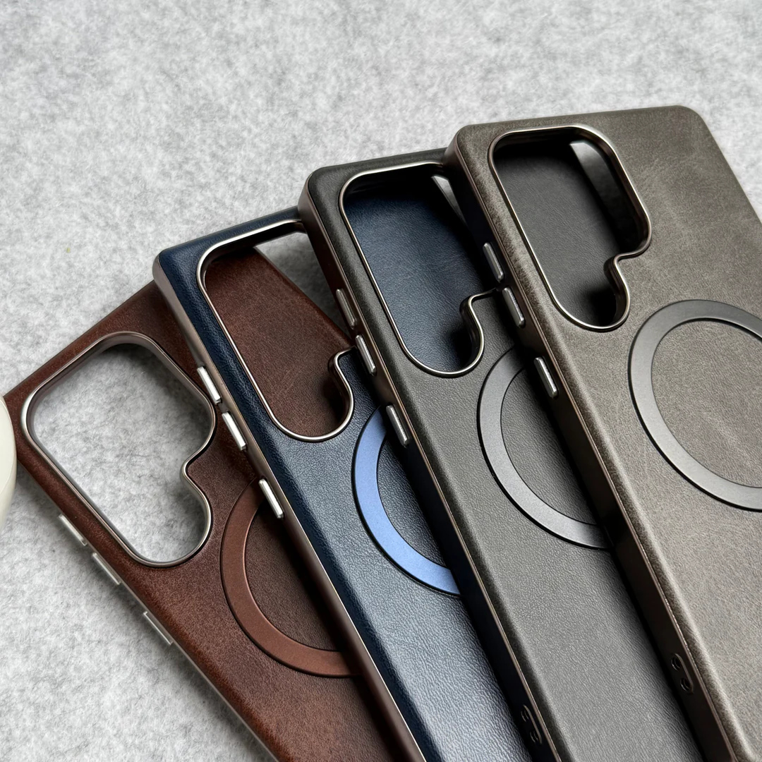 Galaxy S25 Ultra - Coque Haut De Gamme Magsafe En Cuir Pu Avec Bordure Doré