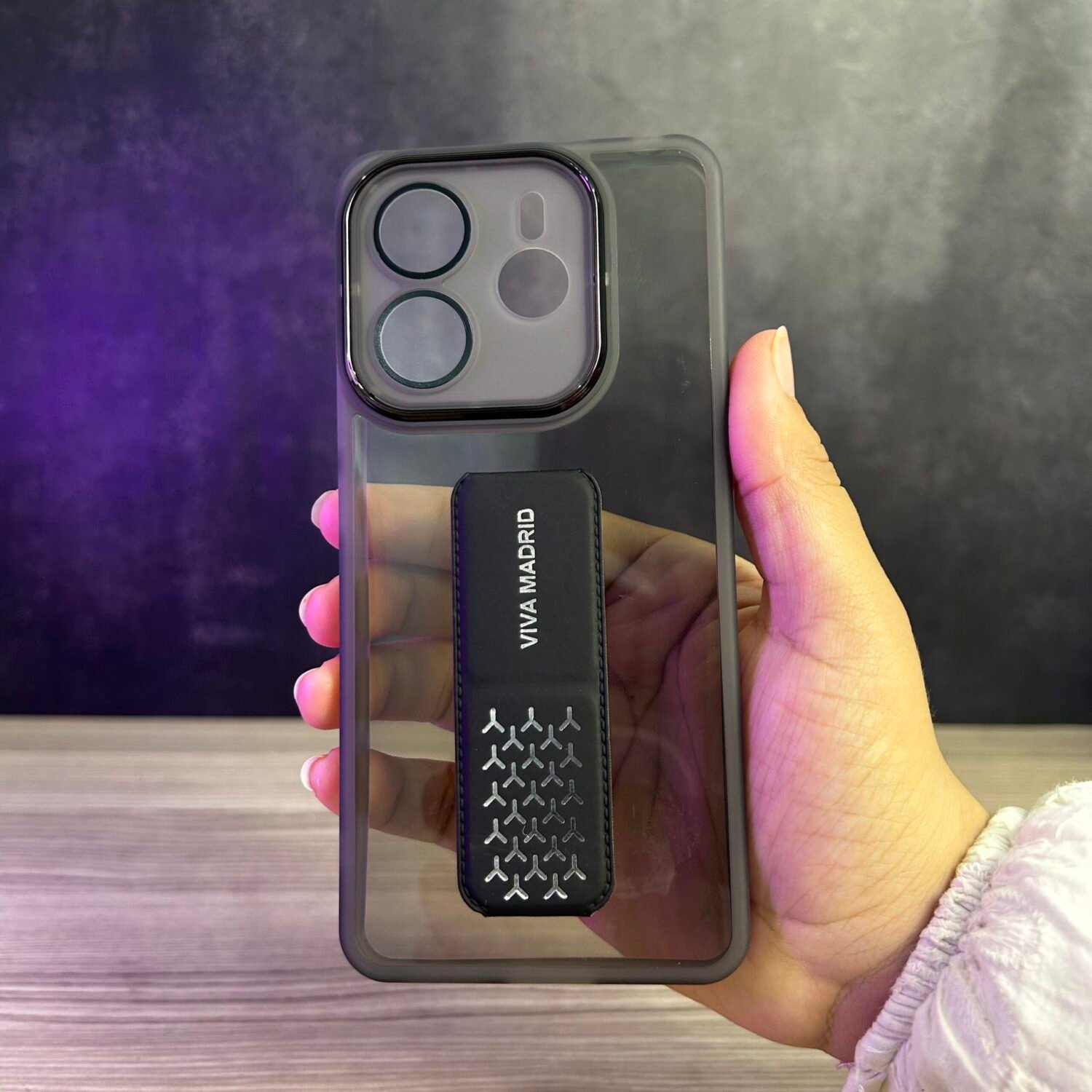 Redmi Note 14 4G - Coque Transparente Fumée à Sangle de Support