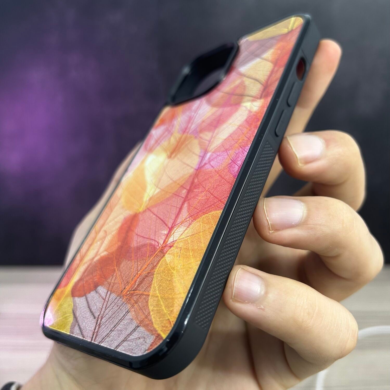 Iphone 16 Pro - Coque En Silicone Supérieure avec Dos effet Peinture à l'huile Design Feuilles d’Automne