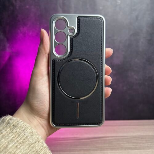 Galaxy S24 Plus - Coque Magnétique Originale Becation avec Bords Chromés et dos en Cuir PU