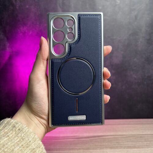 IMG_5397 Galaxy S24 Ultra- Coque Magnétique Originale Becation avec Bords Chromés et dos en Cuir PU