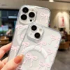 Coque Transparente Magsafe avec Motifs Noeuds à Ruban Rose