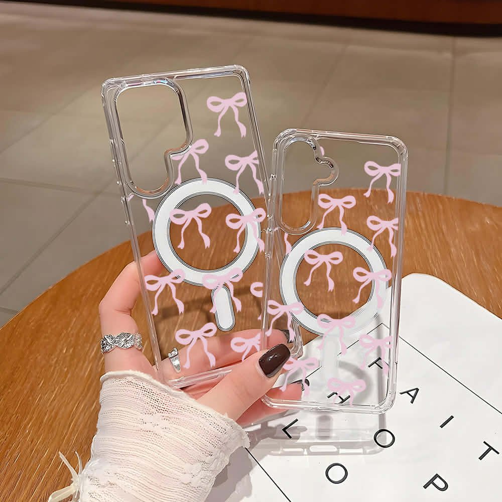 Coque Transparente Magsafe avec Motifs Noeuds à Ruban Rose