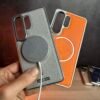 Galaxy S26 Ultra- Coque Magnétique Originale Becation avec Bords Chromés et dos en Cuir PU