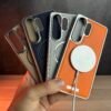 Galaxy S26 Ultra- Coque Magnétique Originale Becation avec Bords Chromés et dos en Cuir PU