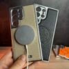 Galaxy S24 Ultra- Coque Magnétique Originale Becation avec Bords Chromés et dos en Cuir PU