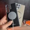 Galaxy S24 Ultra- Coque Magnétique Originale Becation avec Bords Chromés et dos en Cuir PU