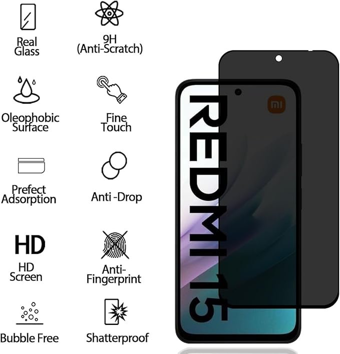 612g61h4vXL._AC_SX679_ Redmi 15 5G/4G - Protection d’Ecran Anti-Espion En Verre ( Privacy Glass )