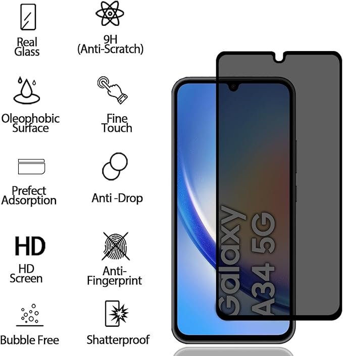 Galaxy A34 - Protection d'Ecran Anti-Espion En Verre ( Privacy Glass )