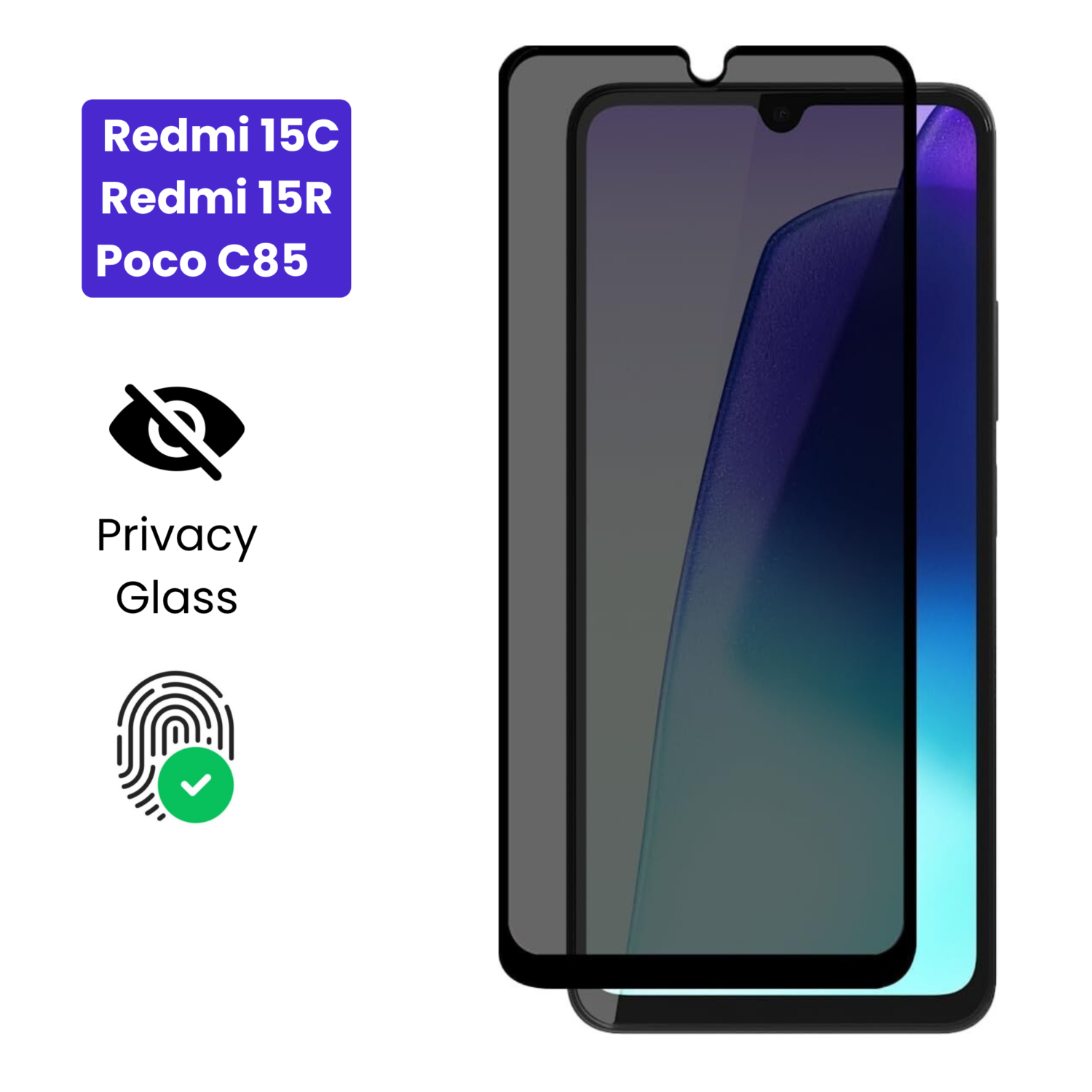 Redmi 15C | Redmi 15R | Poco C85 - Protection d'Ecran Anti-Espion En Verre ( Privacy Glass )