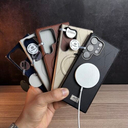 Galaxy S23 Ultra - Coque Magnétique avec Dos effet Surpiqure en Losanges et Bords Chromés