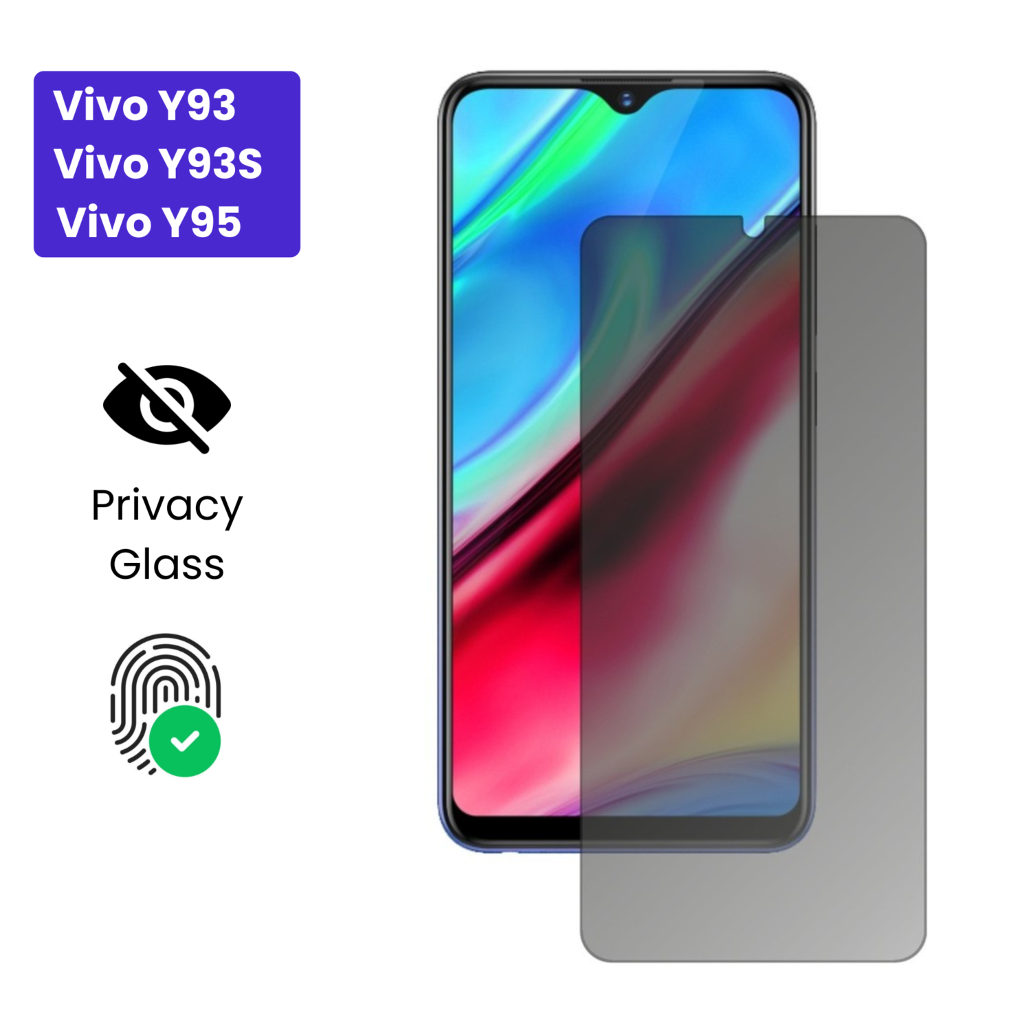 Vivo Y1S Vivo Y90 (1) Vivo Y93 | Vivo Y93S | Vivo Y95 - Protection d’Ecran Anti-Espion En Verre ( Privacy Glass )
