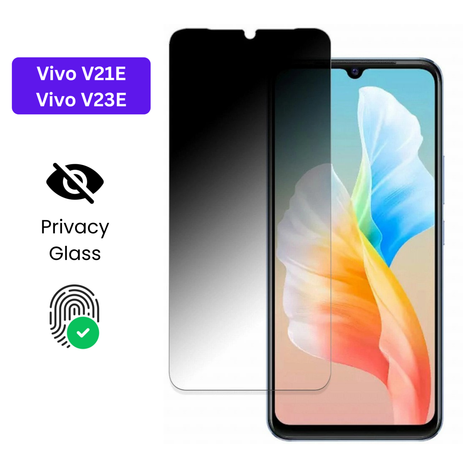 Vivo Y1S Vivo Y90 (10) Vivo V21E | Vivo V23E - Protection d’Ecran Anti-Espion En Verre ( Privacy Glass )
