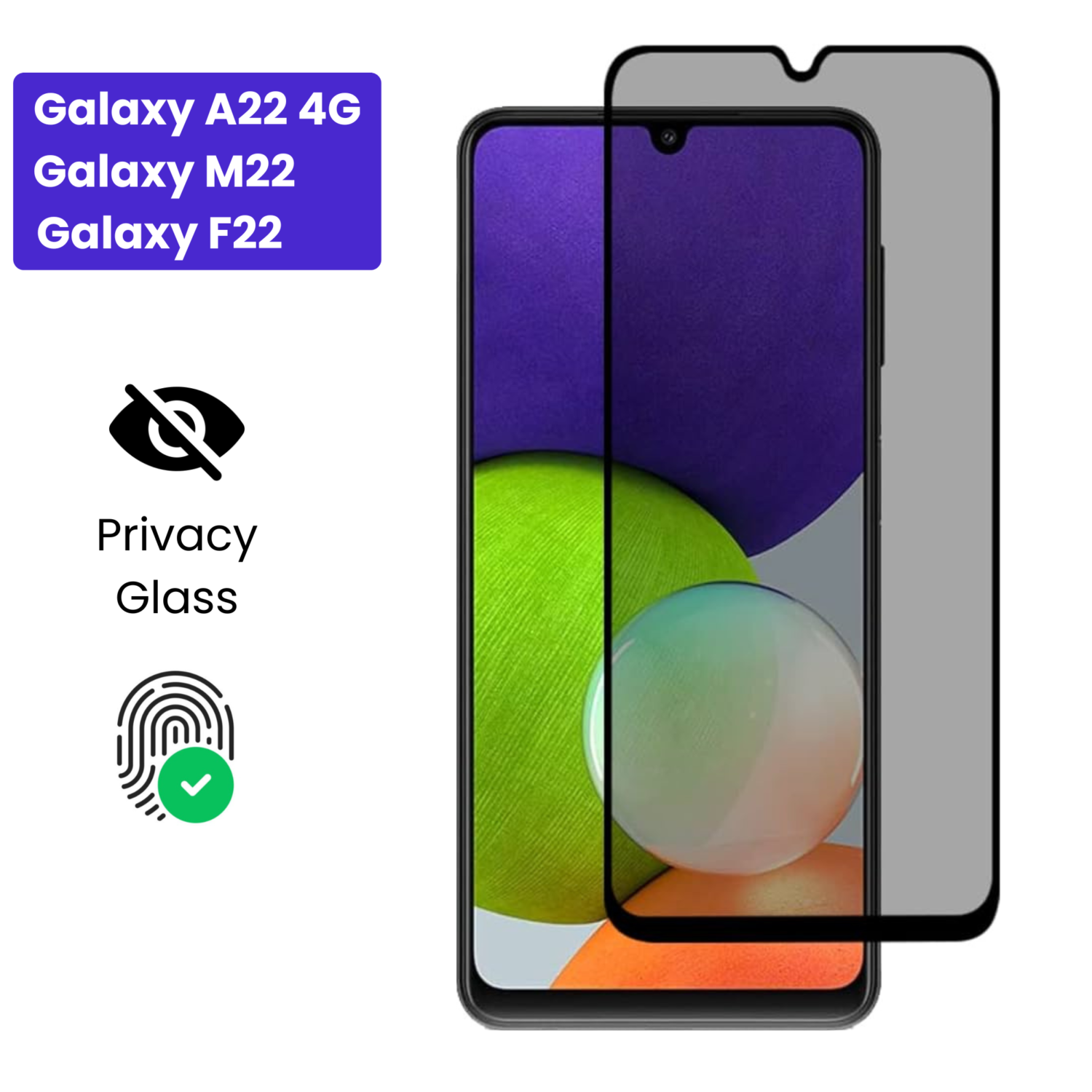 Vivo Y1S Vivo Y90 (2) Galaxy A22 4G | Galaxy M22 | Galaxy F22 - Protection d’Ecran Anti-Espion En Verre ( Privacy Glass )