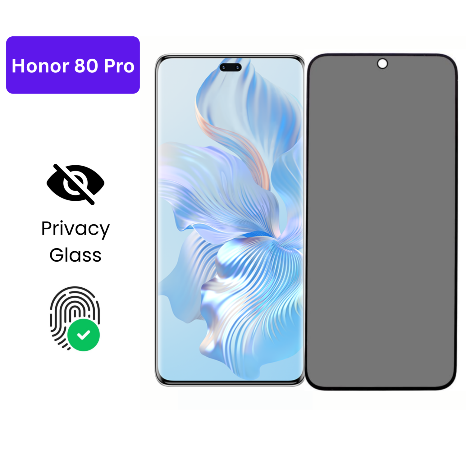 Vivo Y1S Vivo Y90 (20) Honor 80 Pro – Protection d’Ecran Anti-Espion En Verre ( Privacy Glass )