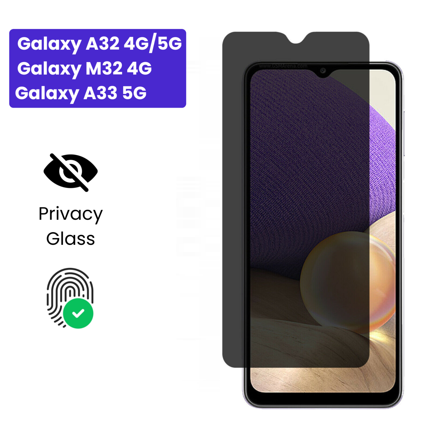 Vivo Y1S Vivo Y90 (6) Galaxy A32 4G/5G | Galaxy M32 4G | Galaxy A33 5G - Protection d’Ecran Anti-Espion En Verre ( Privacy Glass )
