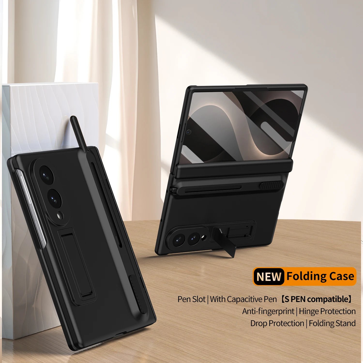1 Galaxy Z Fold 8 Wide - Coque en Silicone avec Protection d'Ecran Externe , Stylet S Pen et Support Pliable