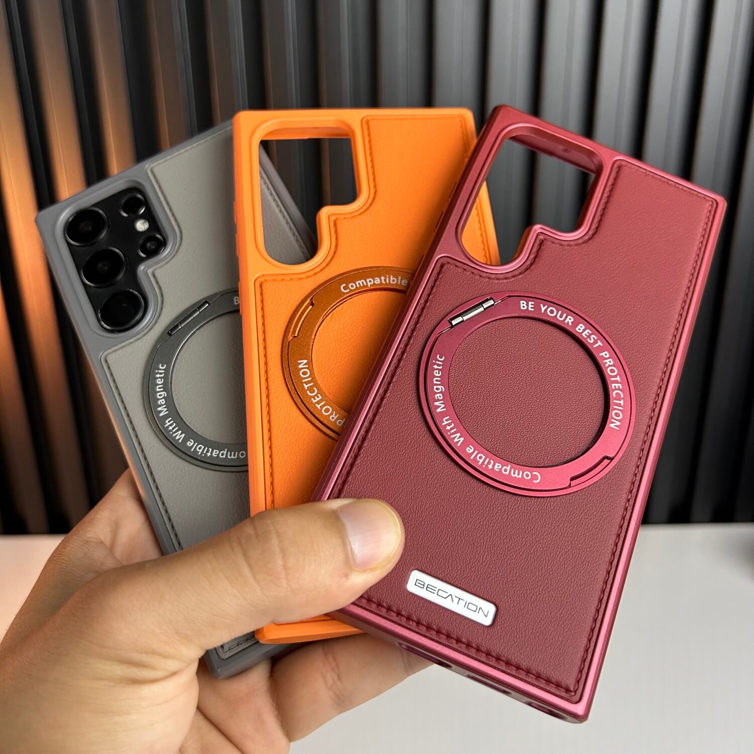 IMG_0336-2 Galaxy S23 Ultra - Coque Magnétique Originale Becation avec Support Rotatif 360° et dos en Cuir PU