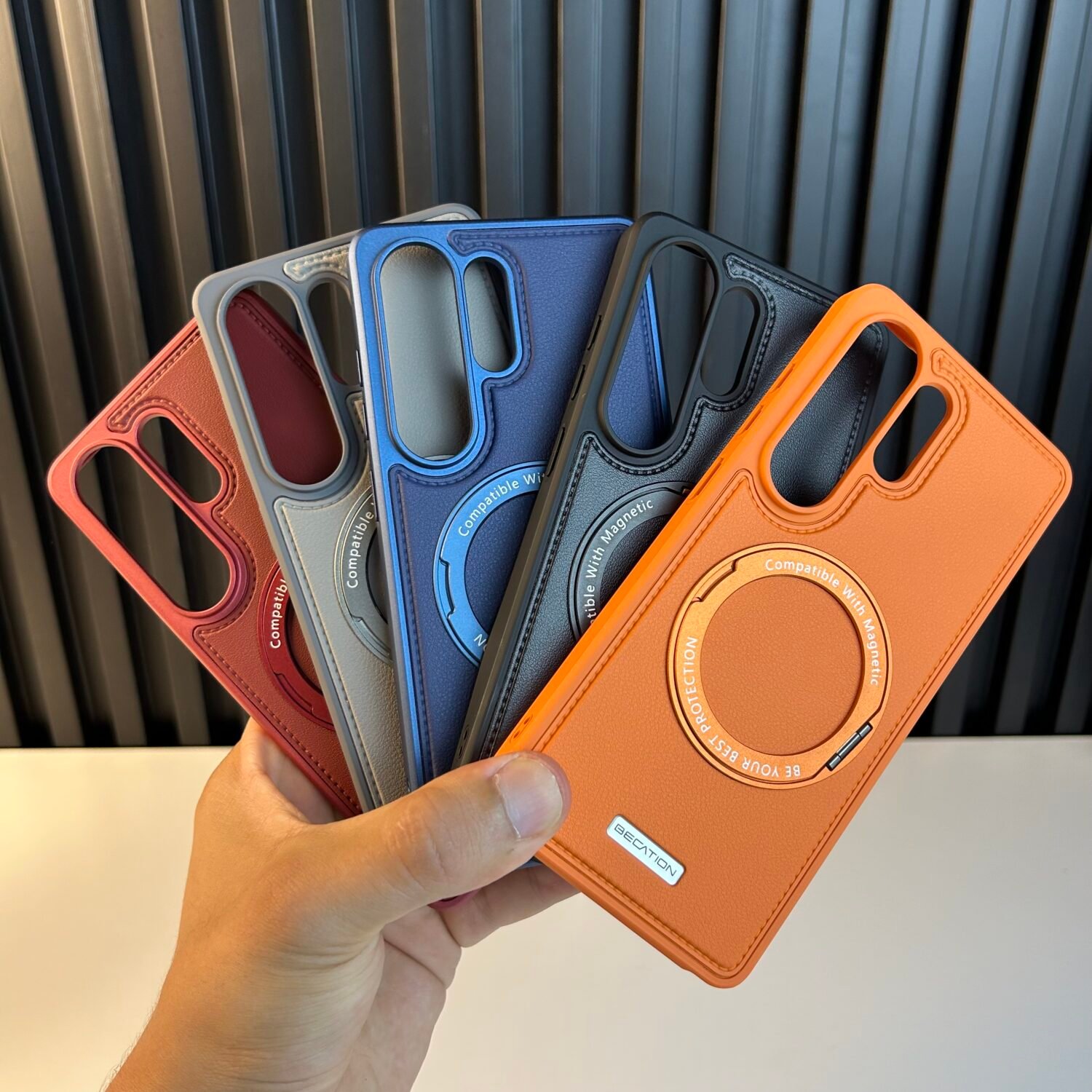 IMG_0438 - Copie Galaxy S24 Ultra - Coque Magnétique Originale Becation avec Support Rotatif 360° et dos en Cuir PU