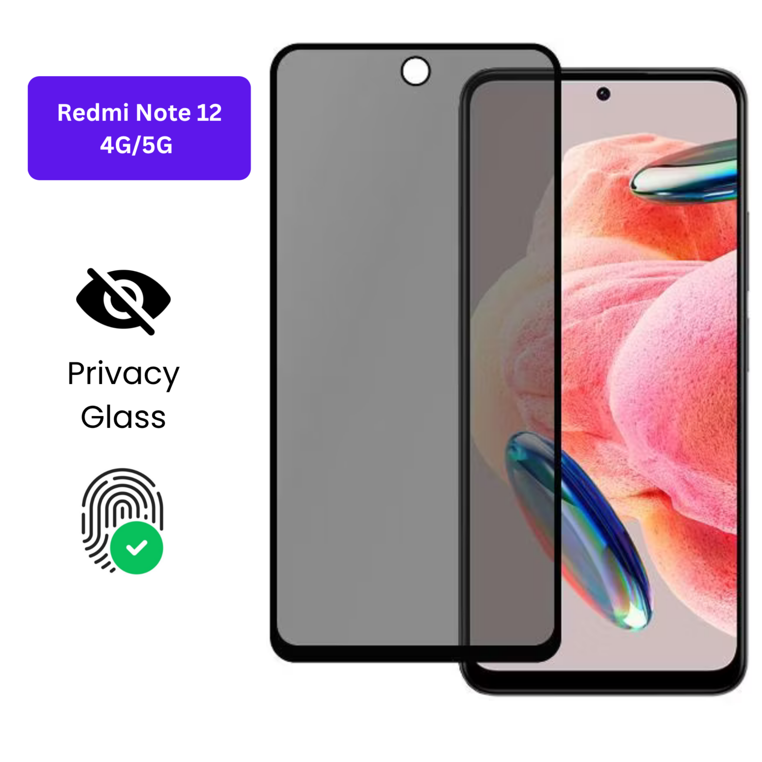 Vivo Y1S Vivo Y90 (15) Redmi Note 12 4G/5G – Protection d’Ecran Anti-Espion En Verre ( Privacy Glass )