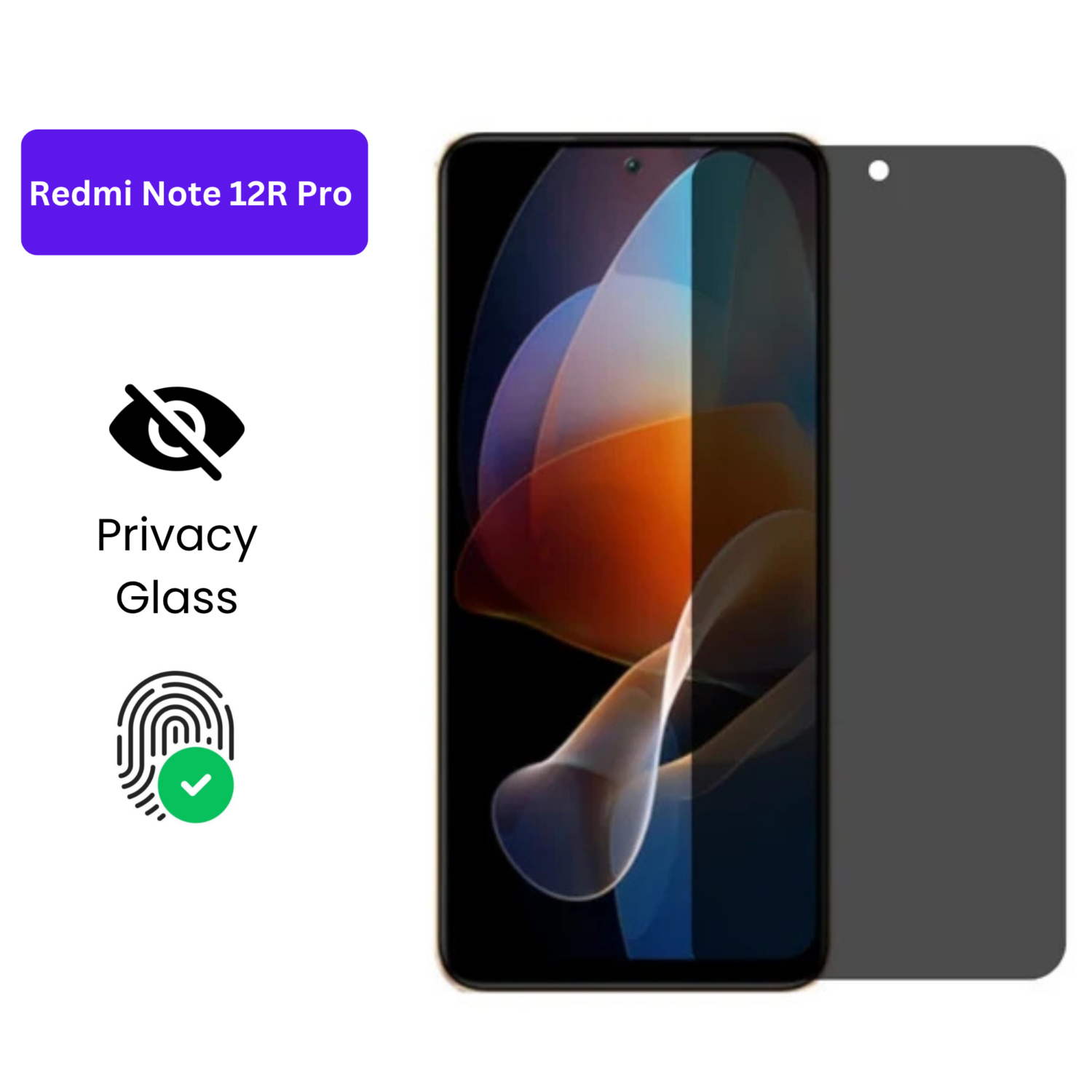 Vivo Y1S Vivo Y90 (17) Redmi Note 12R Pro – Protection d’Ecran Anti-Espion En Verre ( Privacy Glass )