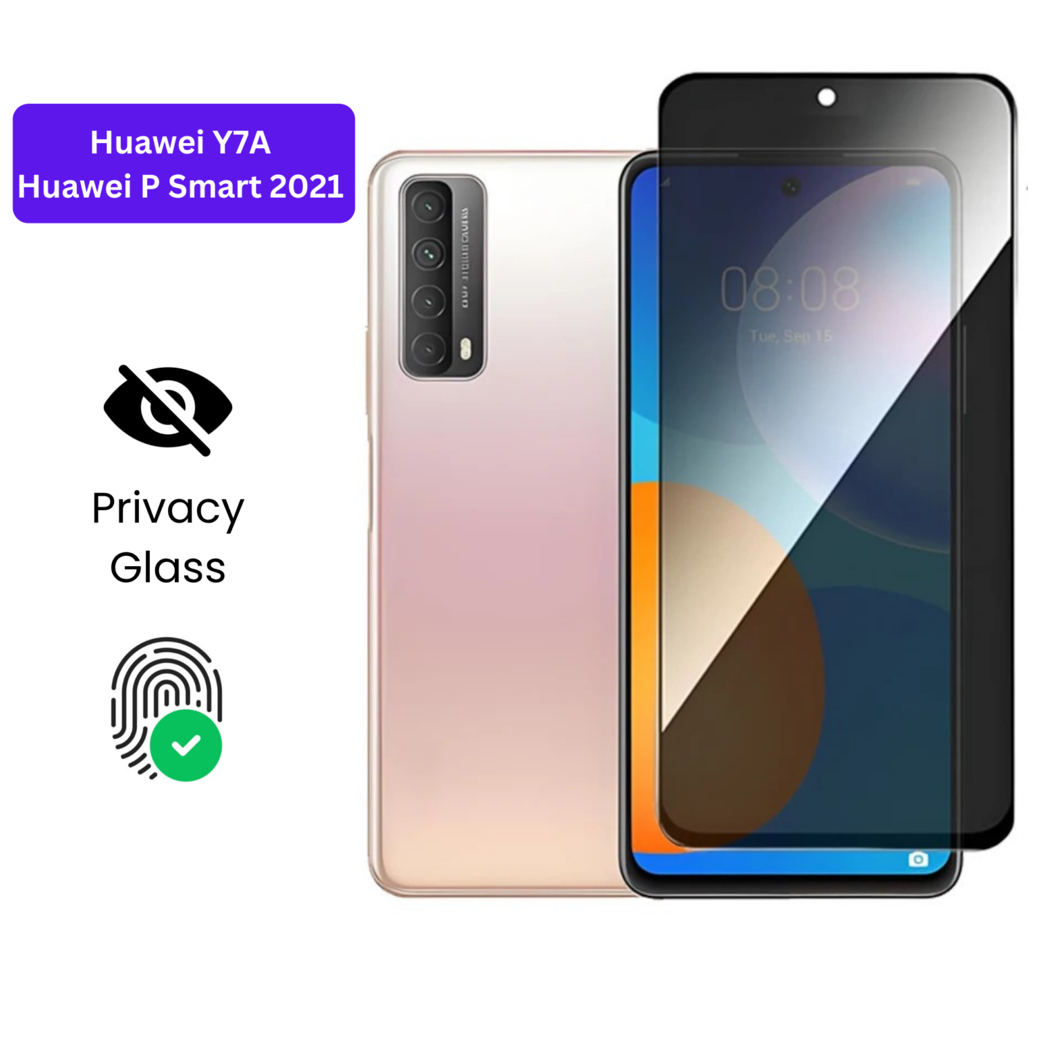 Huawei Y7A | P Smart 2021 – Protection d’Ecran Anti-Espion En Verre ( Privacy Glass )