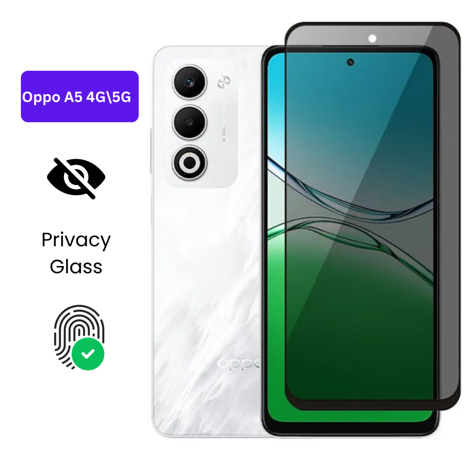 Oppo A5 4G/5G – Protection d’Ecran Anti-Espion En Verre ( Privacy Glass )