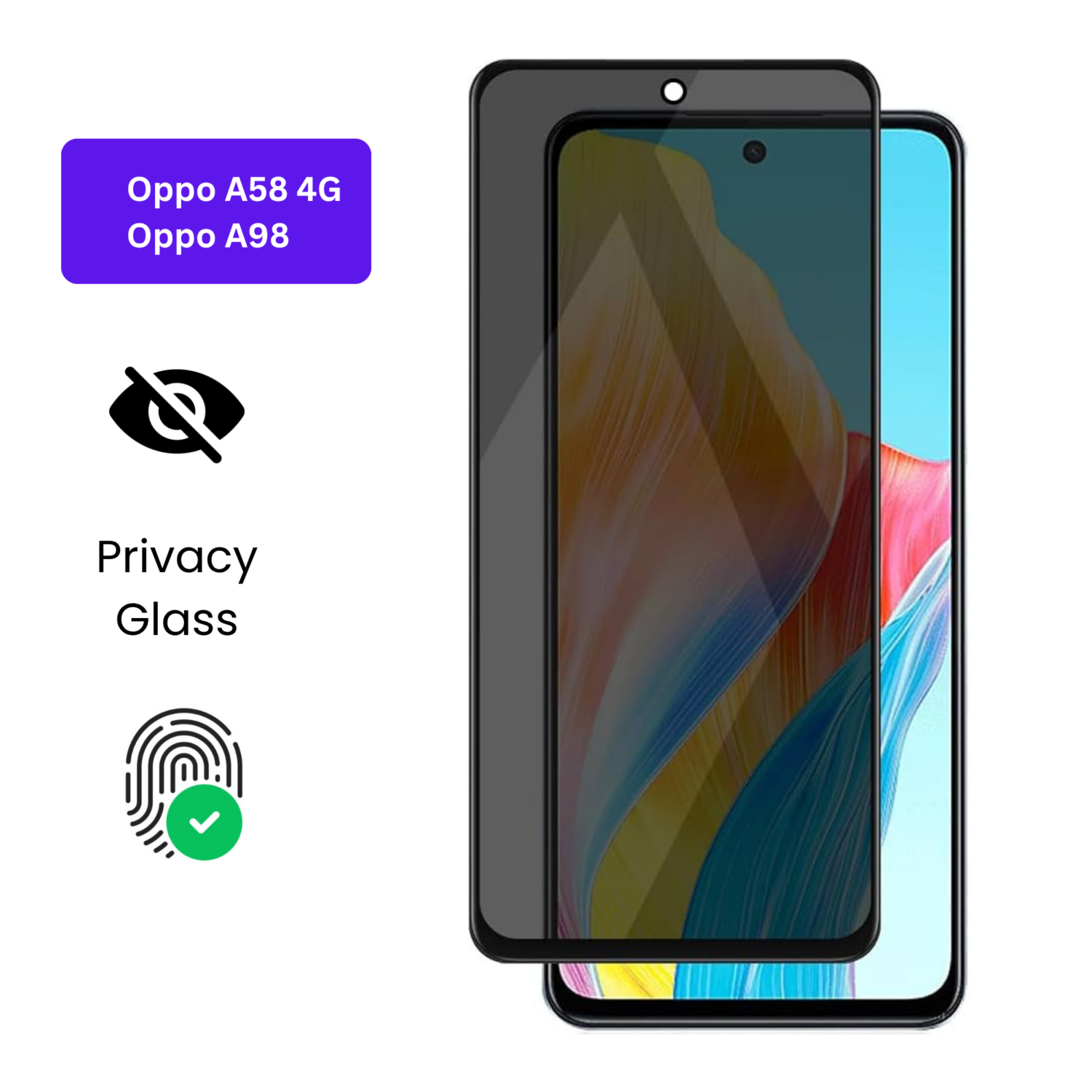 Oppo A58 4G | A98 5G – Protection d’Ecran Anti-Espion En Verre ( Privacy Glass )