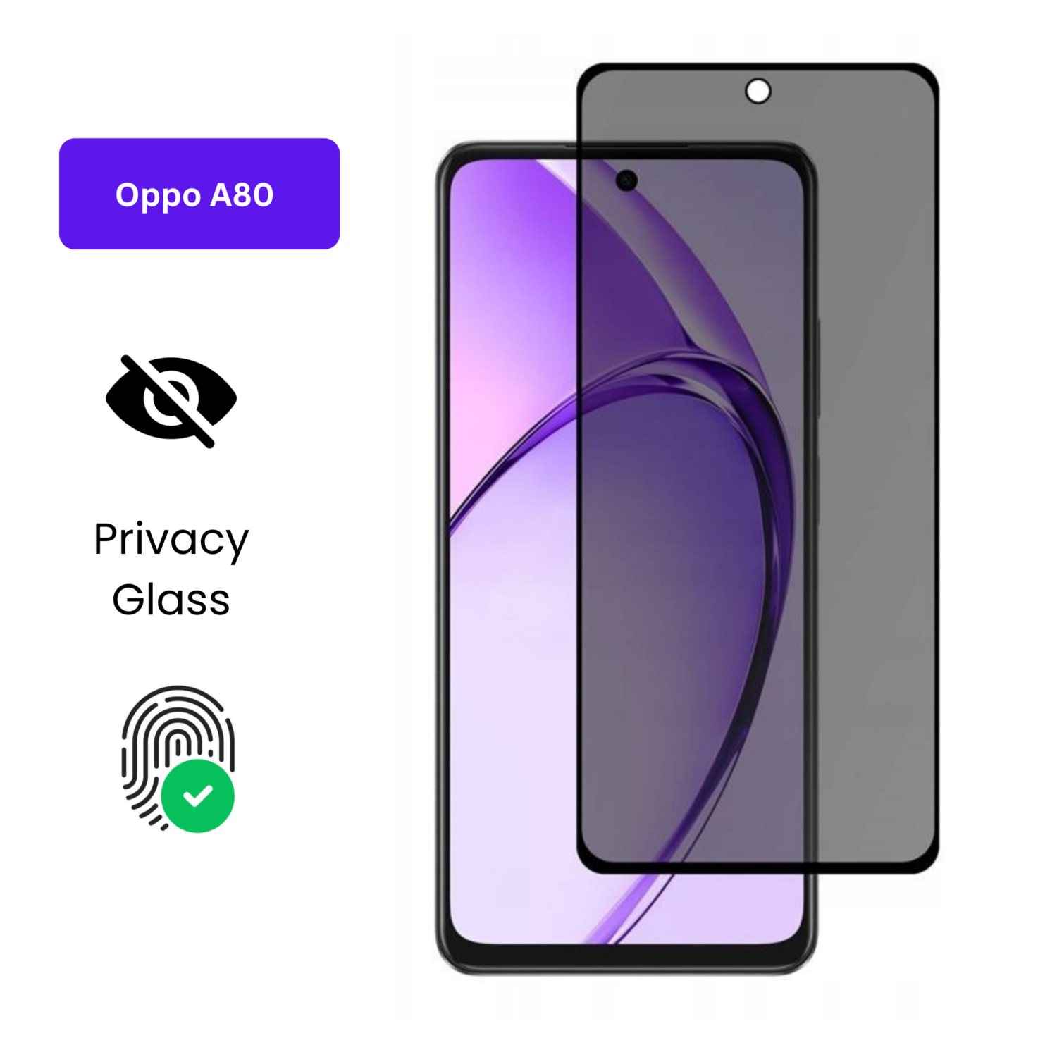 Vivo Y1S Vivo Y90 (29) Oppo A80 – Protection d’Ecran Anti-Espion En Verre ( Privacy Glass )