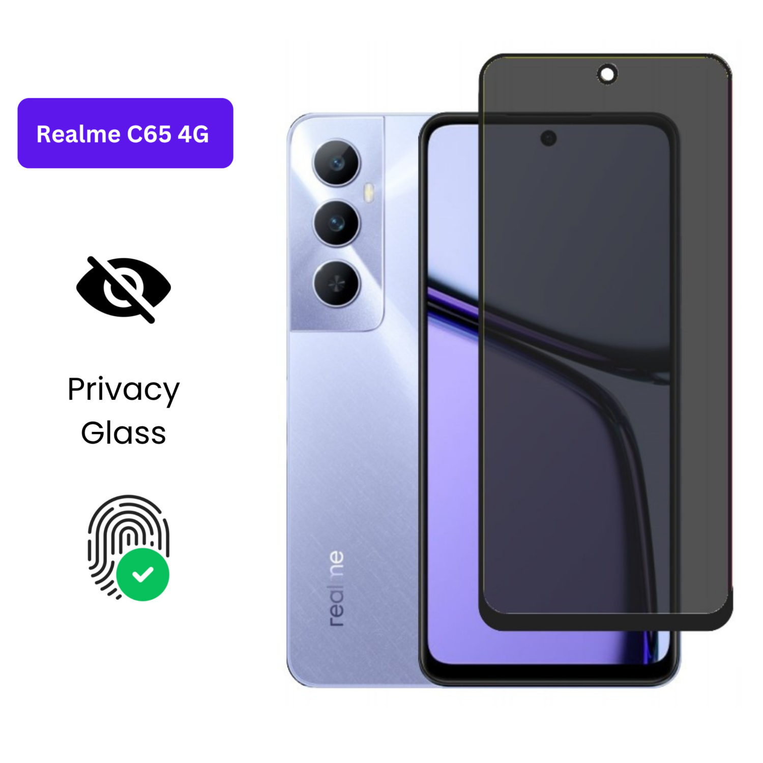 Realme C65 4G – Protection d’Ecran Anti-Espion En Verre ( Privacy Glass )